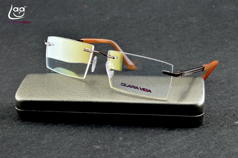 

Clara Vida 2017 IP TITANIUM MEN SQUARE COMMERCIAL RIMLESS brown glasses frame reading glasses myopia photochromic lenses
