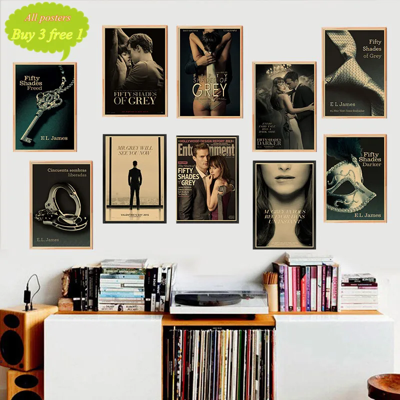 Fifty Shades Of Grey Nostalgic Retro Kraft Paper Movie Poster Pittura Decorativa Wall Sticker