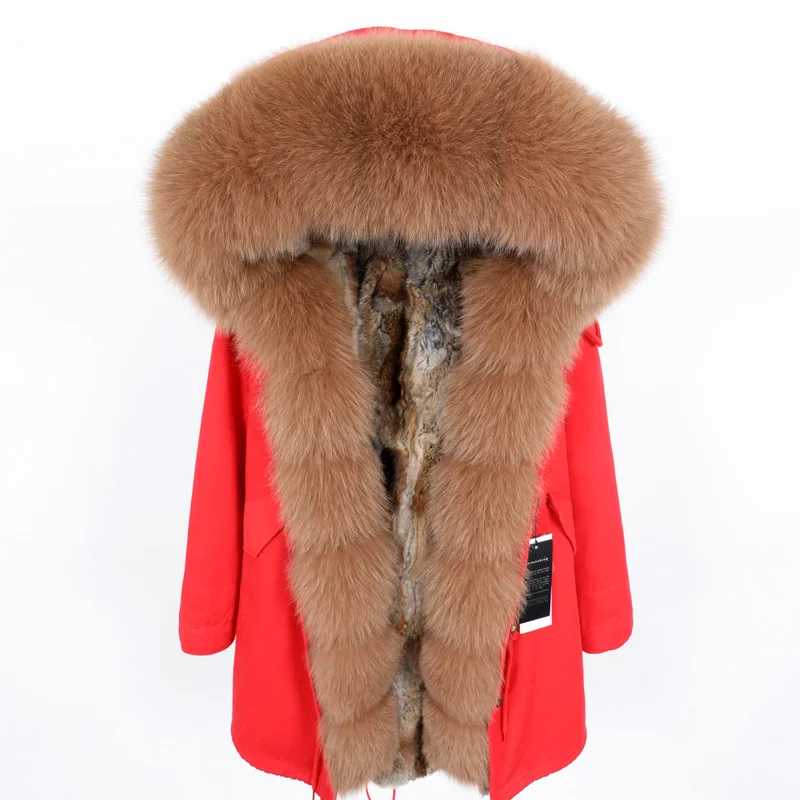 Maomaokong, модная женская одежда, Лисий мех, большой меховой воротник, меховое пальто, съемная подкладка из кроличьей шерсти, зимняя Модная парка, меховое пальто - Цвет: 13