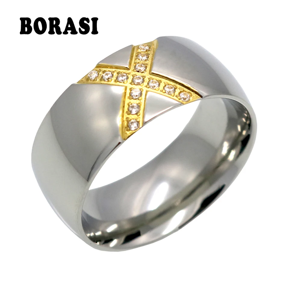 

BORASI Infinite X Ring For Women Exclusive Letter 8mm Cubic Zirconia Gold Two Tone Color Gift Lover's Wedding Band Ring Jewelry
