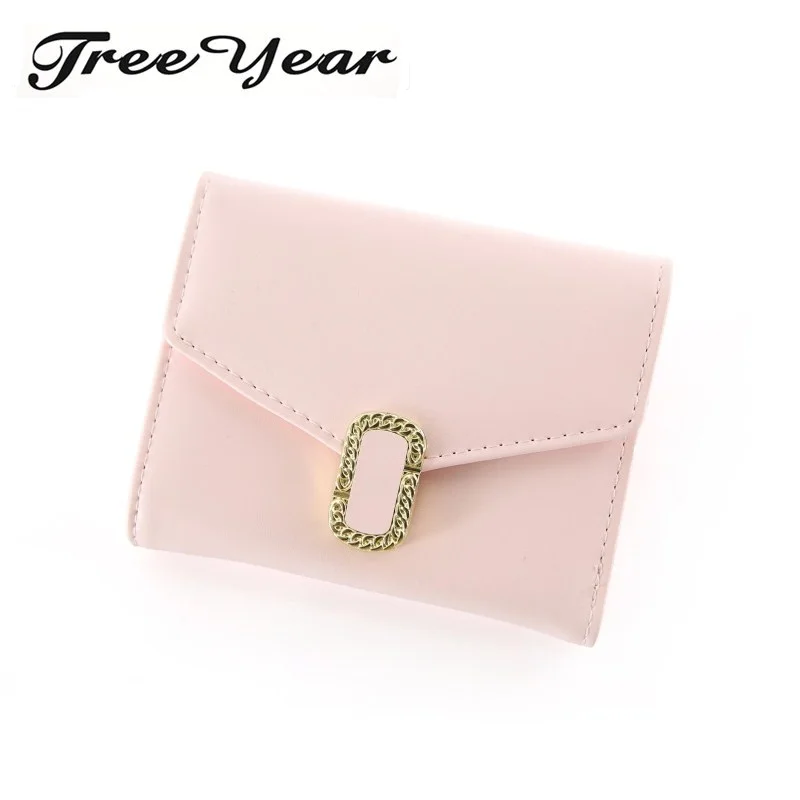 TreeYear 2017 Wallet For Women Small Chain Lock Wallet Fashion PU Leather Women Wallet Solid