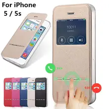 For Apple iPhone 5 5s Case Smart Answer Cases Stent TPU Leather Flip Window Protect Cover black Case For iPhone5 iPhone5s