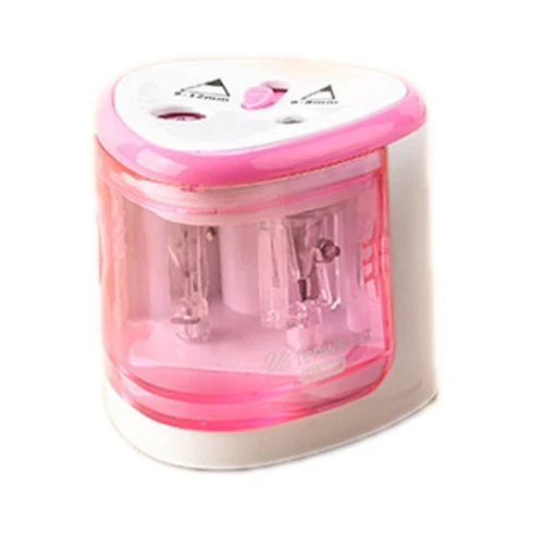 Cute Creative Electric Plastic Two Holes Pencil Sharpener Mini Pencil Sharpener School Supplies 3 Colors - Цвет: Розовый