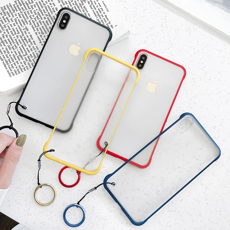 

Transparent Frameless With Finger Ring Phone Case For iPhone X XR XS Max 6 6s 7 8 Plus Ultra Slim Scrub Hard PC Back Cover Cases