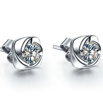 

18K Gold Swirl Pattern 0.3CT/Piece Female Earrings SONA Diamond Earrings Wedding Party Jewelry White Gold Stud Bridal