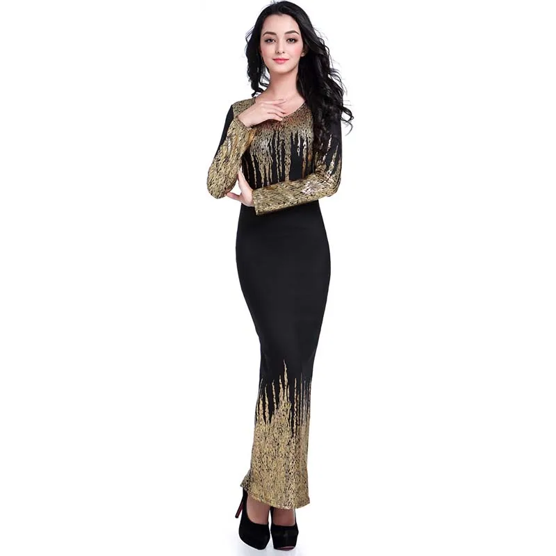Free Shipping New African Women Summer Dress Gold Foil Slim Long Sleeve Dress Bronzing Foam Fashion Hot Sales