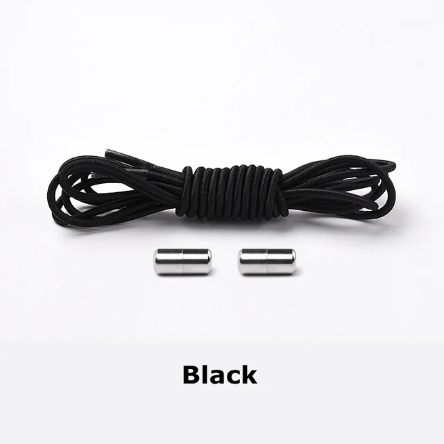 1Pair Elastic Shoelaces Round No Tie Shoe laces Sneakers Shoelace Kids Adult Rubber elastic Laces Lock One Size Fits All Shoes black