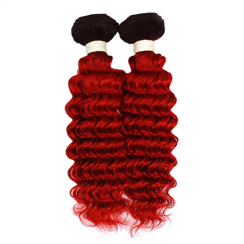 Цветные малайзийские 1B красные глубокие волны 3 пучки с закрытием Омбре Сияющая Звезда натуральные волосы плетение пучков с закрытием не
