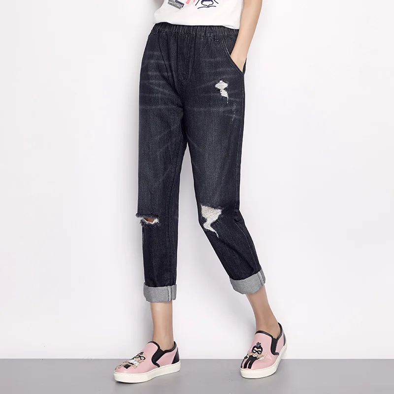 LEIJIJEANS Новое поступление весна размера плюс рваные с дырками отбеленные средняя