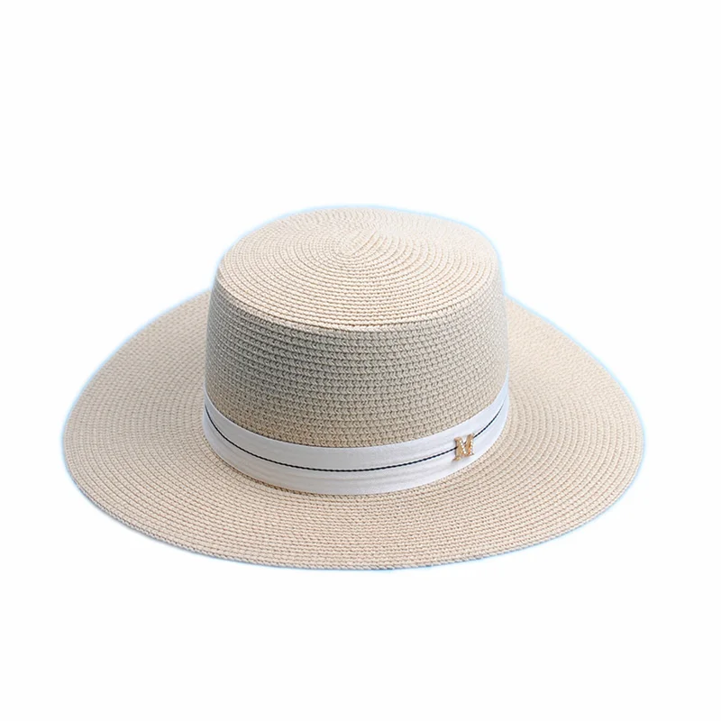 

2019 Summer Women's Sunscreen Straw Hat with M Letter Classic New Flat Hats For Girls Sun Hats Church Fedoras Hat Breathable