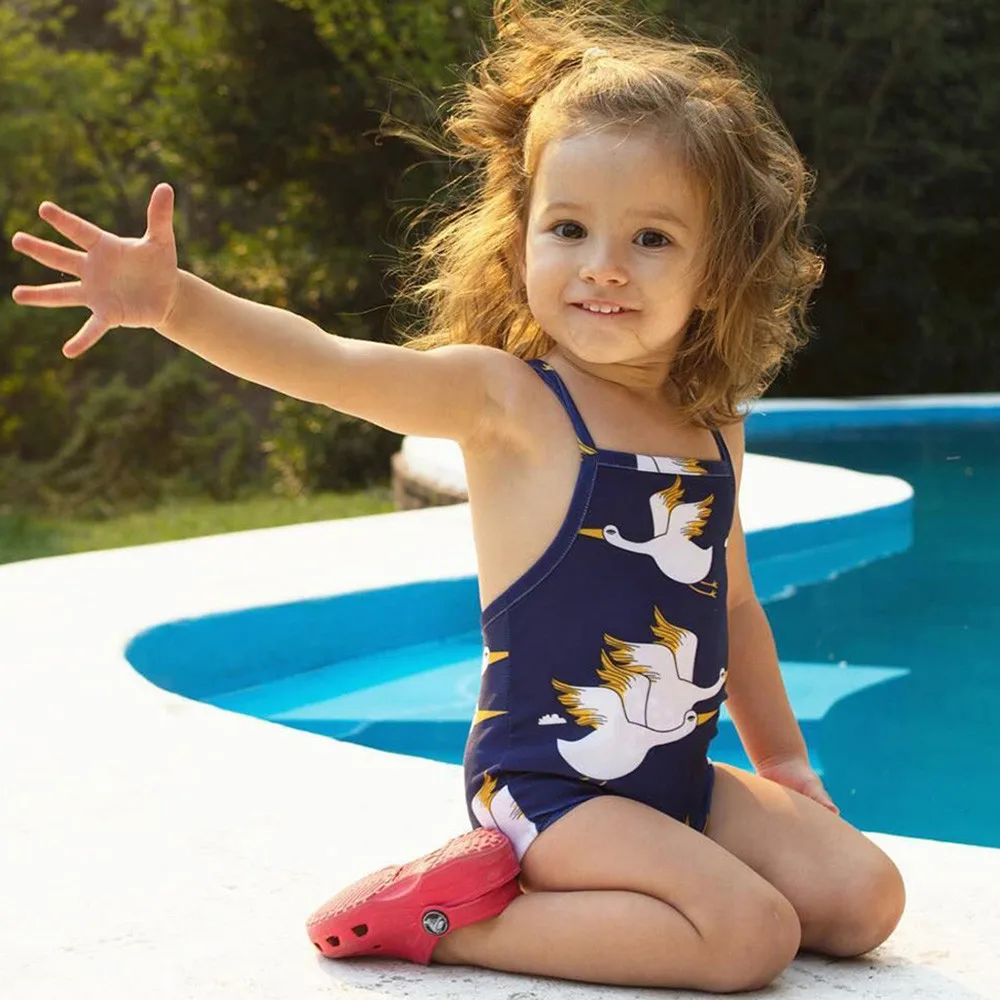 

Baby swimwear Infant Kids baby girl beach Cartoon Crane Print Bikini Streps Swimsuits Girls Bathing Suit One Piece Dropshipping