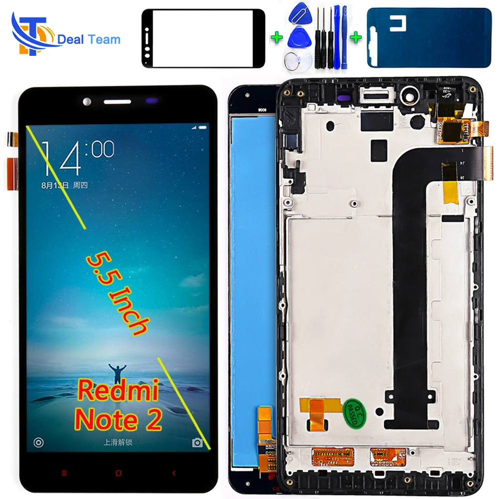 

Deal Team LCD Display For Xiaomi Redmi Note 2 5.5 inch Touch Screen Digitizer Assembly Frame With Free Tempered Glass and Tools