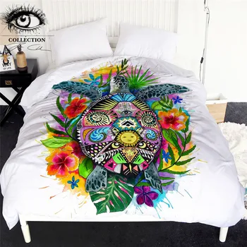 

Turtle Life by Pixie Cold Art Duvet Cover Bohemian Animal Bedspreads Tortoise Bed Cover Colorful Tropical Bedding King Size 1pc