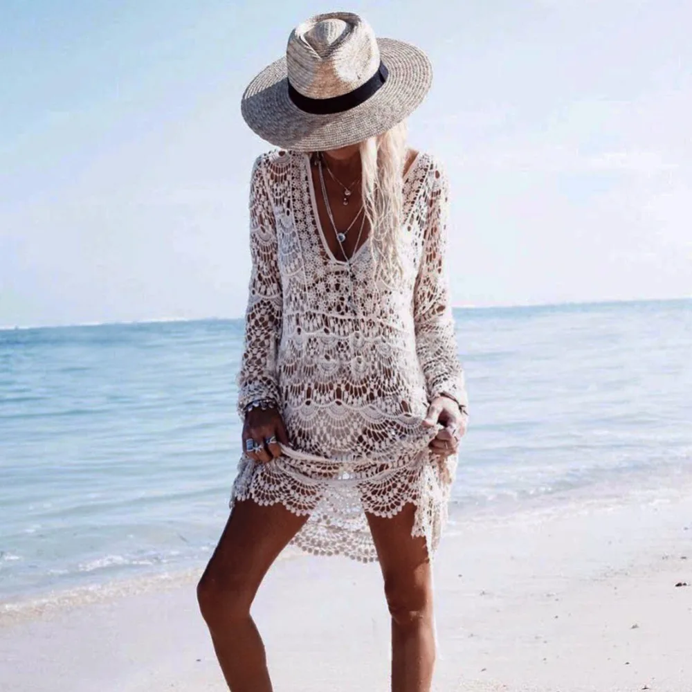 

Women Sexy Bikini Beach Cover-up hole Swimsuit Covers up Bathing Suit Summer Beach Wear Pareo Swimwear Mesh Beach Dress Aug7
