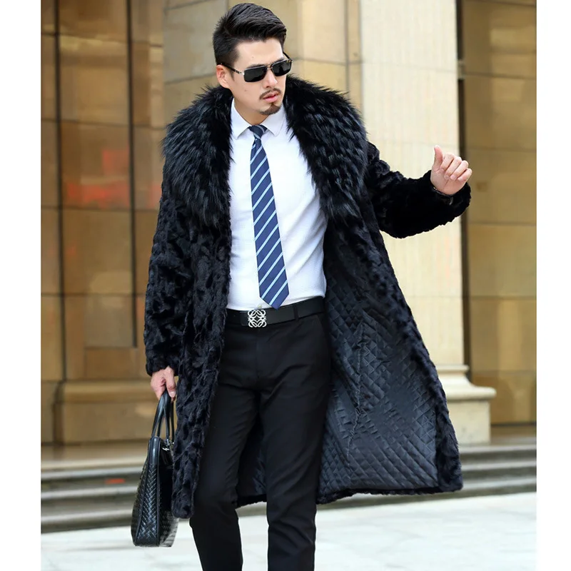 S-5XL New Fashion Men Winter Clothing Long Trench Coat Winter Faux Fur Coats Men's Imitation Mink Fur Coat