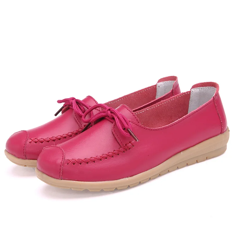 

2019 New Candy Color Genuine Leather Women Flats Nurse Shoes Loafers Cowhide Flexible Spring Casual Ballerina Shoes