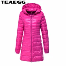 TEAEGG плюс размер 5XL 6XL Повседневная ультра легкая пуховая куртка с капюшоном для женщин Тонкий Зимний белый пуховик на утином пуху женские парки AL141
