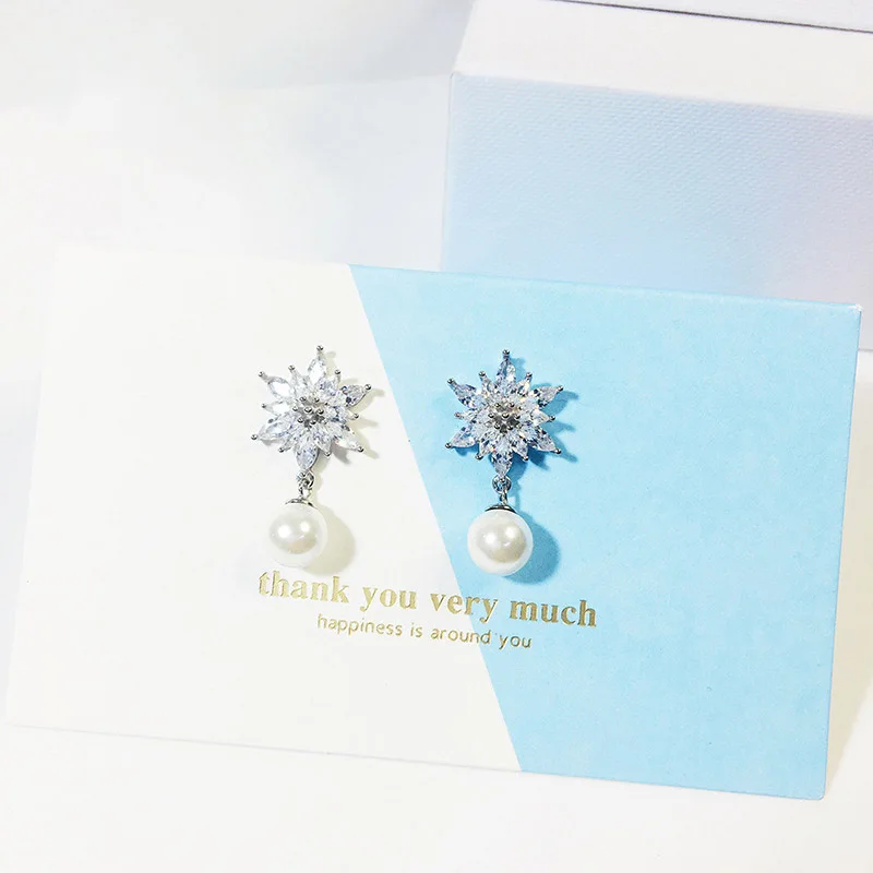 

statement Stud earrings 2019 silver 925 crystal star with dangle shell Pearl for women bride wedding luxury jewelry gift