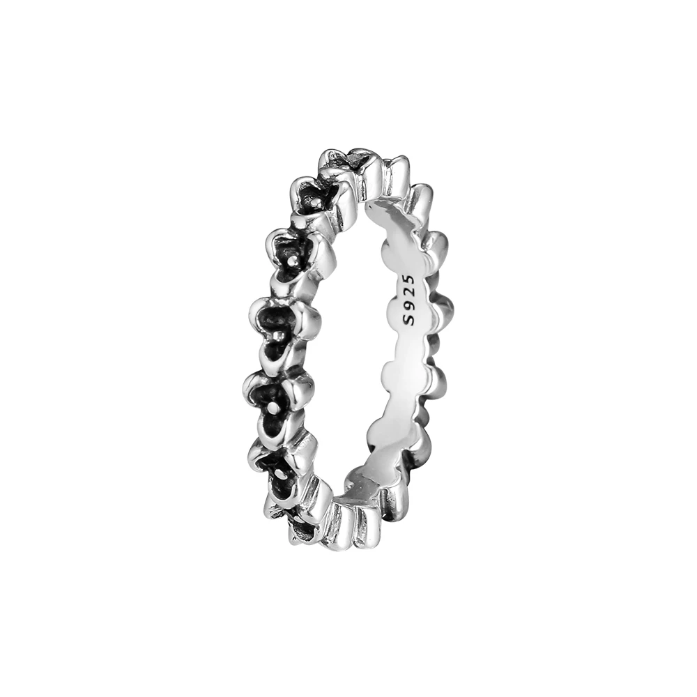 

Flower Rings with Black Enamel Authentic 925 Sterling Silver Jewelry Free Shipping