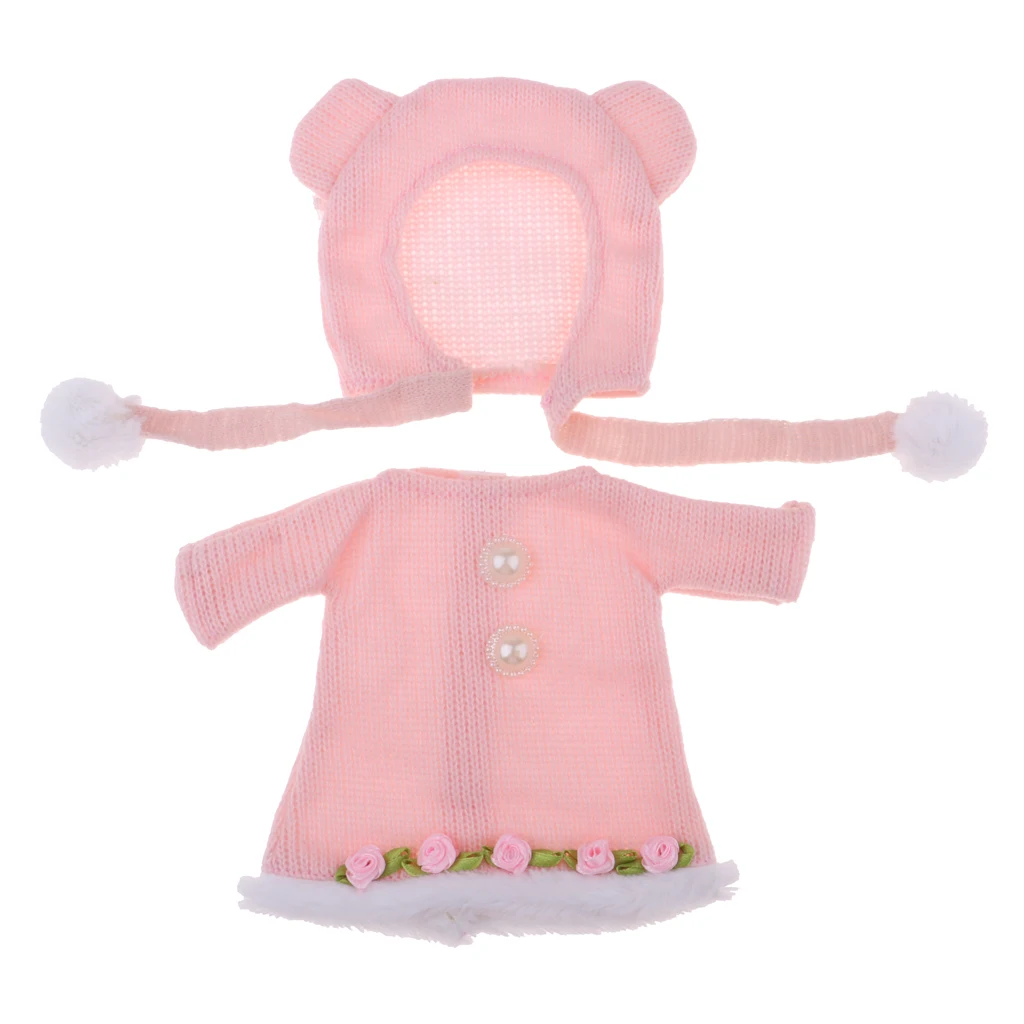 Doll Clothes Accessories Knit Skirt with Hat Outfit for 25cm MellChan Doll Dress up Pink Clothes Accessories