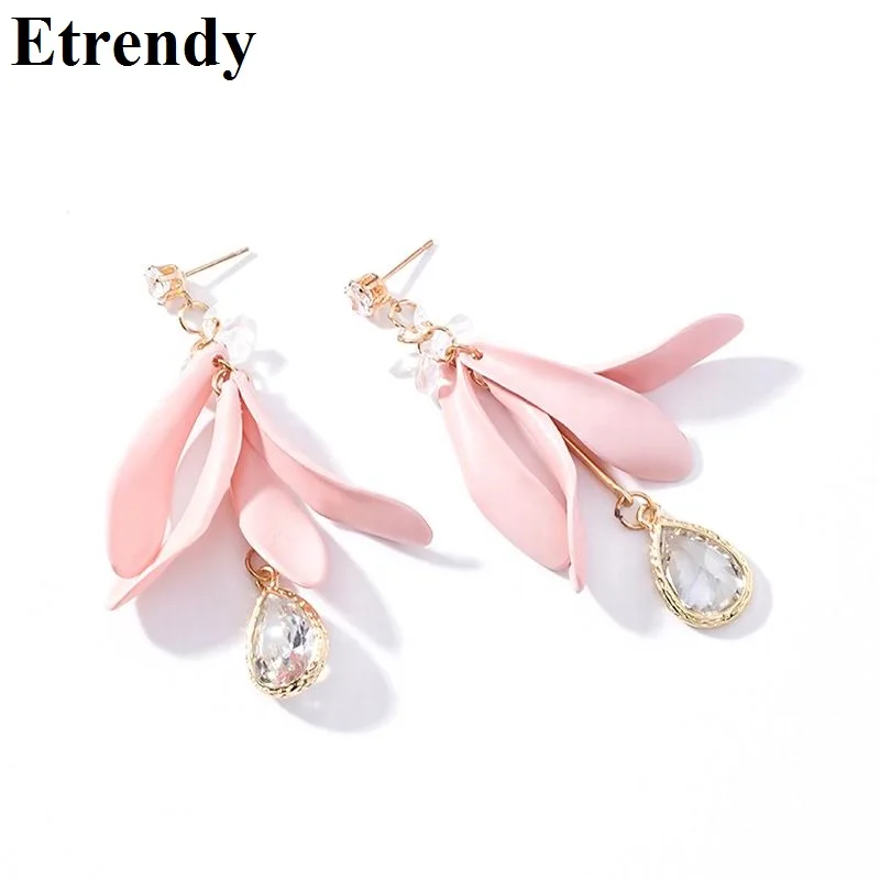 

Grey Pink Flower Long Earrings For Women Fashion Jewelry 2019 Spring Summer Korean Earrings Bijoux