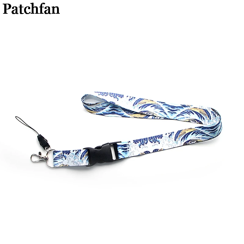 

Patchfan Kanagawa wave art cool men lanyards for keys in mobile phone straps necklace card holders webbing ribbons A2127