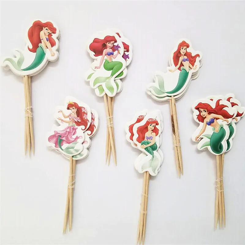 

24pcs Mermaid Cupcake Toppers Picks for Birthday Decorations New Year Easter Halloween Party Cake Decoration Favor