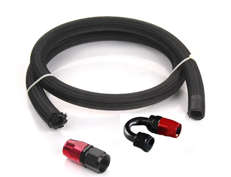 

AN6 6-AN NYLON & STAINLESS BRAIDED OIL/FUEL LINE HOSE 1 METER +STRAIGHT+180 DEGREE SWIVEL FITTING BLACK HOSE