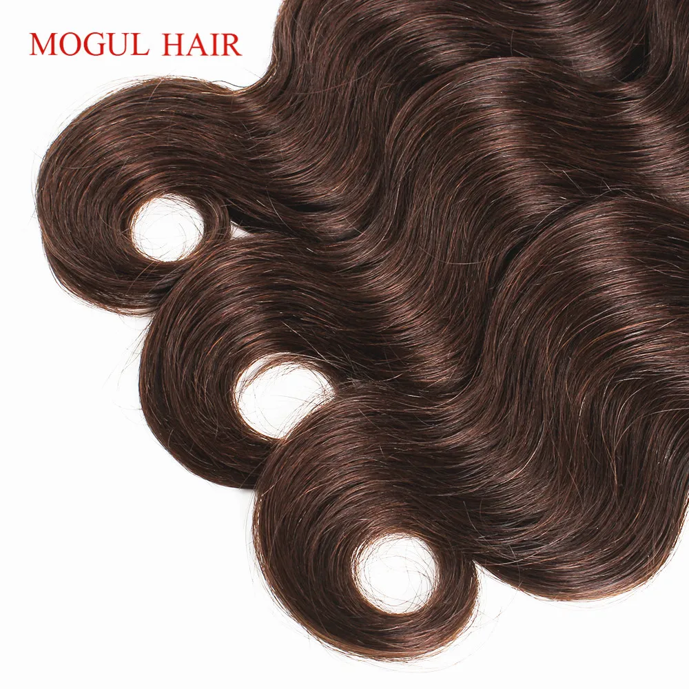 MOGUL HAIR Body Wave Bundles with Closure Color 2 Dark Brown 2/3 Bundles Brazillian Hair Pre-Colored Remy Human Hair Extension