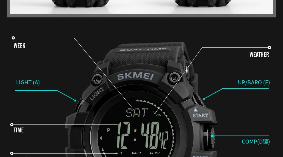 SKMEI Outdoor Watches Mens Pressure Compass Sport Digital Wristwatches Altimeter Weather Tracker Waterproof reloj hombre 1358