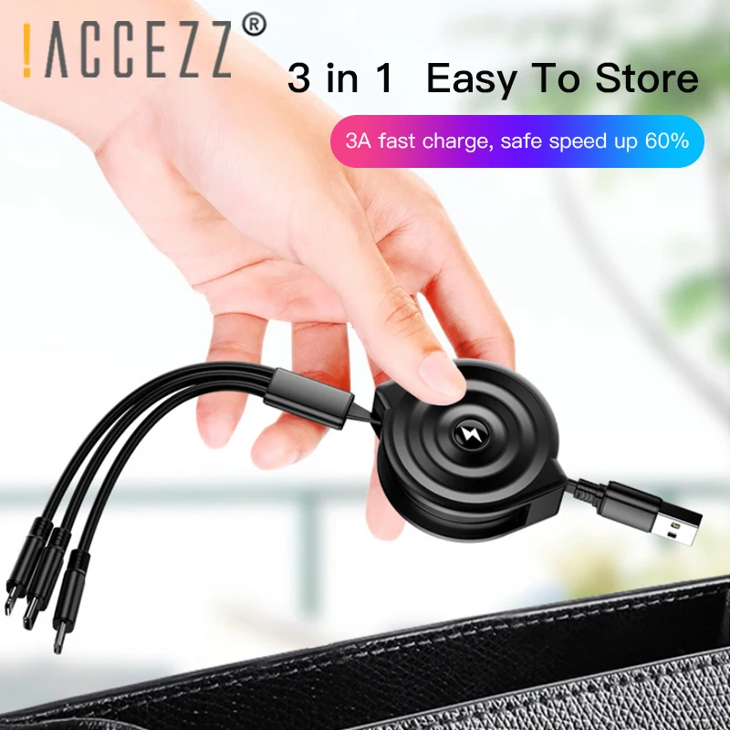 

!ACCEZZ 3 in 1 USB Charge Cable Lighting For iPhone X Type C Micro USB For Samsung Fast Charger Data Retractable Charging Cables