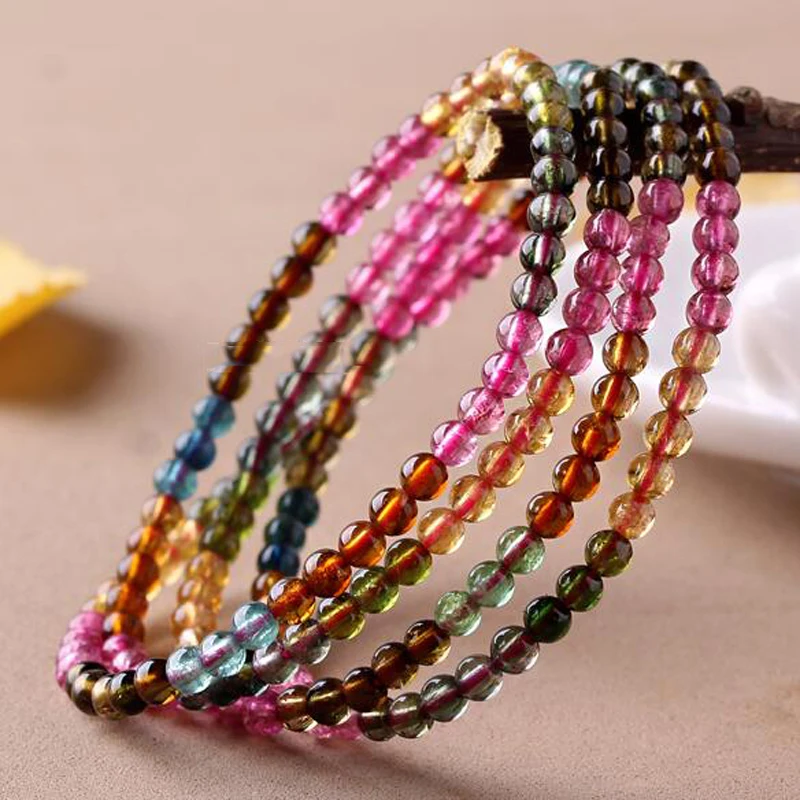

Rainbow Tourmaline Bracelet Female Three Laps Bracelet Crystal Necklace Jewelry to Send His Girlfriend