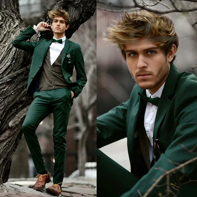 New Fashion Dark Green Men's Wedding Suits Tailored Groomsman Dinner Party Tuxedos Celebrity Party Suits (Jacket+Pants+Bow Tie) New Fashion Dark Green Men's Wedding Suits Tailored Groomsman Dinner Party Tuxedos Celebrity Party Suits (Jacket+Pants+Bow Tie)