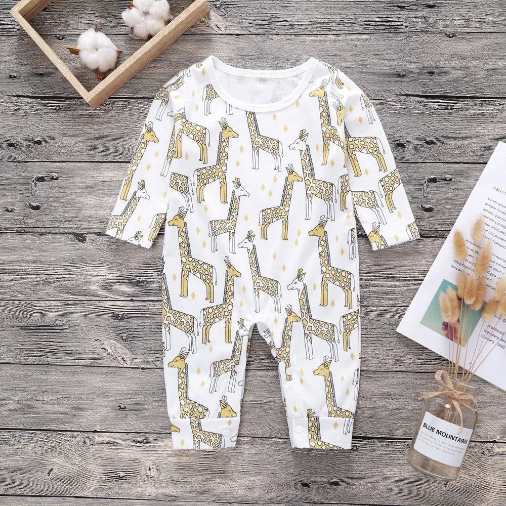 

2018 New Newborn Baby Boys Girls Romper Floral Printed Long Sleeve Winter Cotton Romper Kid Jumpsuit Playsuit Outfits Clothing