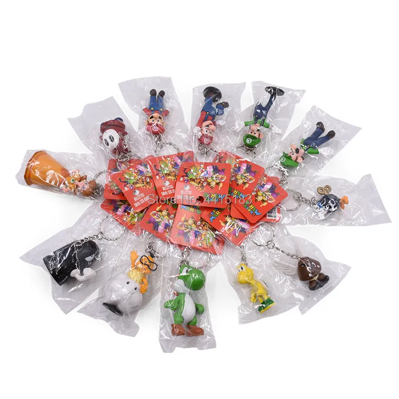 12 pcs/lot Anime Super Mario Bros keychain Peach Donkey Kong Yoshi Luigi Toad PVC Action Figure Doll Collectible Model Toy