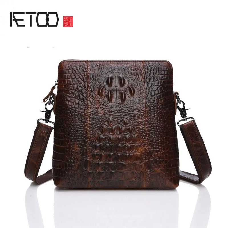 

AETOO vintage genuine leather alligator cross men casual package Korean version of large capacity men shoulder bag