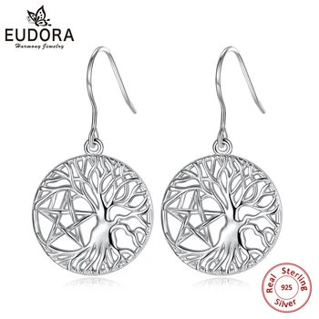 

EUDORA Sterling Silver Tree of Life Earrings Circle of Life tree Earring Star Pentagram Drop Earring Gift for Girlfriend mom E94
