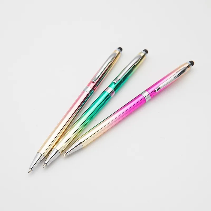 

1PCS Creative Touch Rainbow Gradient Metal Ball Pen Stationery Ballpoint Pen Automatic Refillable Ballpen Bullet 7mm