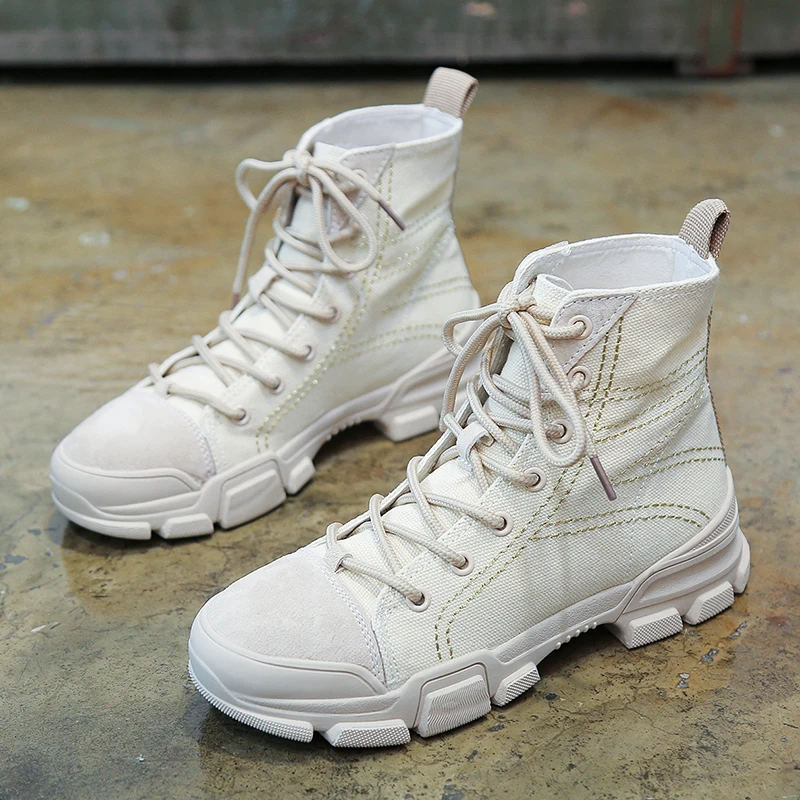 

Koovan Women's Boots High Shoes Female 2018 New Hip Hop Dance Women's Shoes Tide Rose Red Chic Canvas Korean Sports Boots