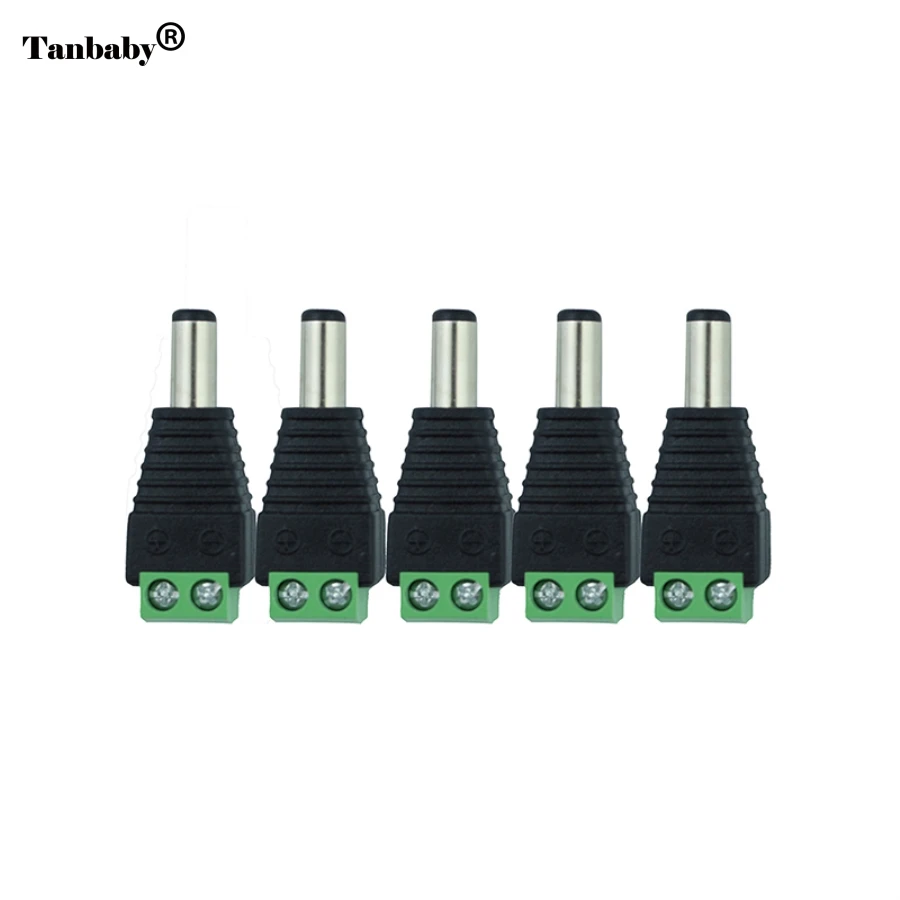 

Tanbaby 5Pcs 12V 2.1 x 5.5mm DC Power Male Plug Jack Adapter Connector Plug for CCTV single color LED strip Light free shipping