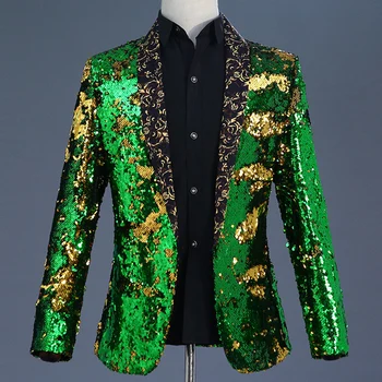 

2019 New Design Night Bar Club Stage DJ Performance Clothing Male Singer Two-color Colorful Sequins Slim suit Men Blazer XZ38