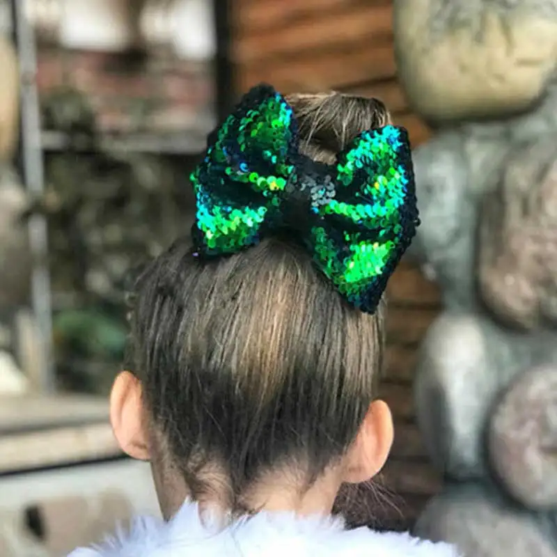 Large Sequin Grosgrain Ribbon Hair Bow Alligator Clips Barrette Bowknot Headwear Children Girls Hair Accessories
