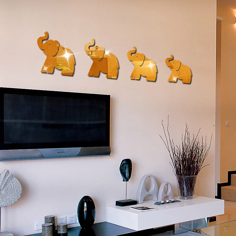 

Mirror Stikers 3D Carton Animal Elephants Wall Affixed For Kid's Room Cartoon Living Crystal Stereoscopic Decorative