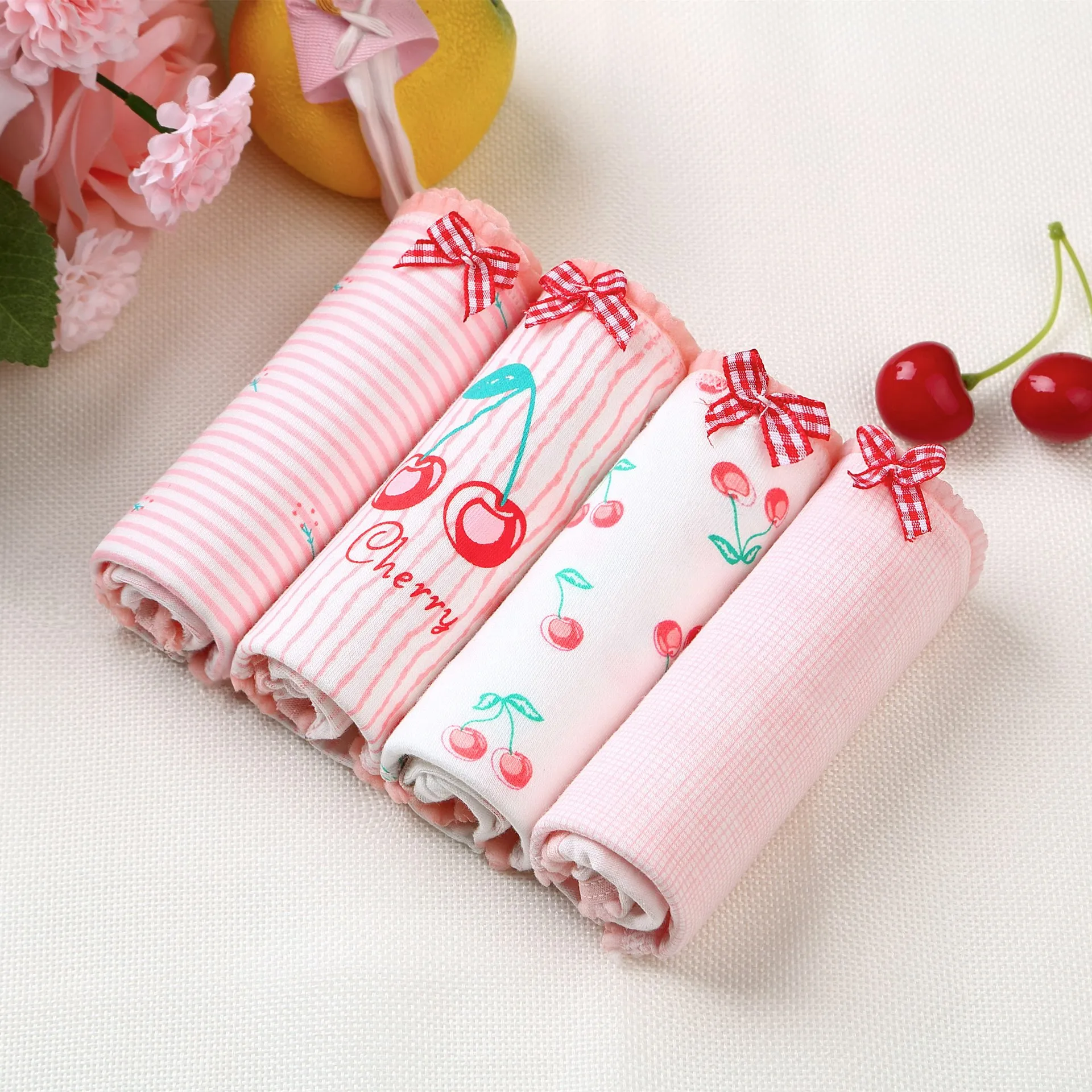 

ZSIIBO 4Pcs/lot Children's girls cotton underwear 2019 new cute cartoon Cherry print children's underwear panties soft