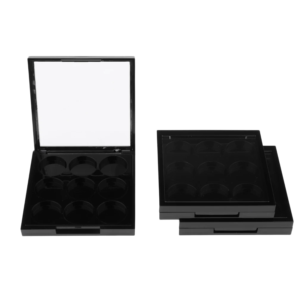 

Pack 3 9 Space Empty Black Makeup Palette for Eyeshadow Lipstick Blush Eyebrow Powder Cosmetics DIY with Mirror