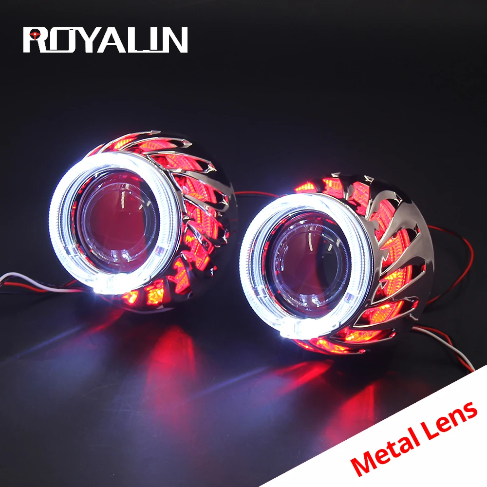  ROYALIN LED DRL Double Angel Eyes Halo Rings Turbine Mini Projector Lens Bi Xenon H1 Headlight Shro - 32947373709
