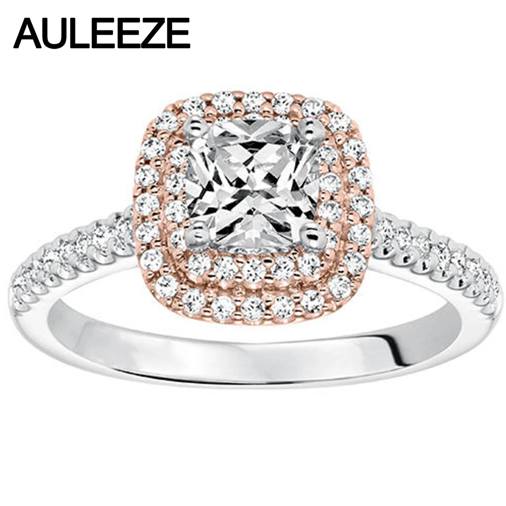 Двойное Обручальное кольцо Halo Lab Grown с бриллиантами 1CT Moissanite 14 K двухцветные
