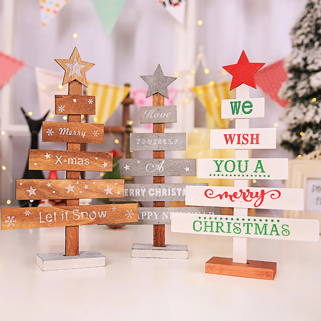 С Рождеством Христовым деревянные украшения форма рождественской елки стол Таблица Декор бренд с принтом букв Рождество Новый год