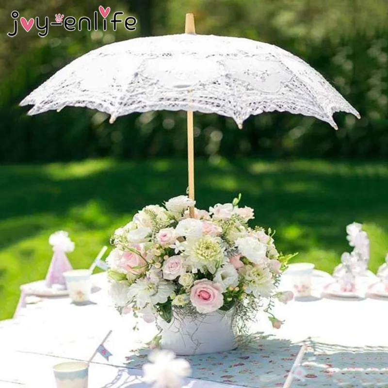 

1pcs Lace Umbrella Cotton Embroidery White/Ivory Lace Parasols for Wedding Pics,DIY Parasol Umbrella Party Supplies