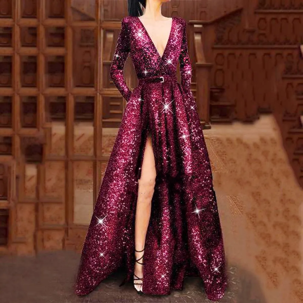 

Arabian Sequins Prom Gowns No Belt vestido de festa robe de soiree Custom Evening Gown Full Sleeve Cheap Price Long Formal Dress